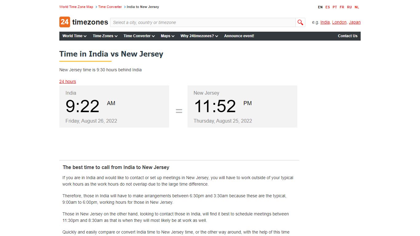 India time to New Jersey time conversion - 24timezones.com